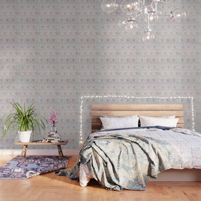 Elegant Blush Pink White Vintage Rose Floral Wallpaper