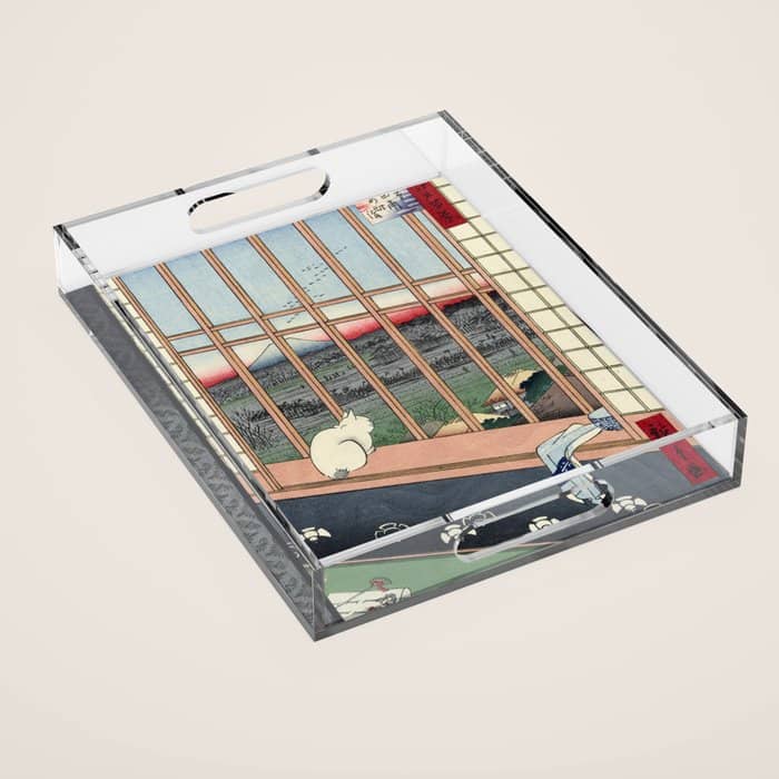 Utagawa Hiroshige Japanese Woodblock Cat Print Acrylic Tray