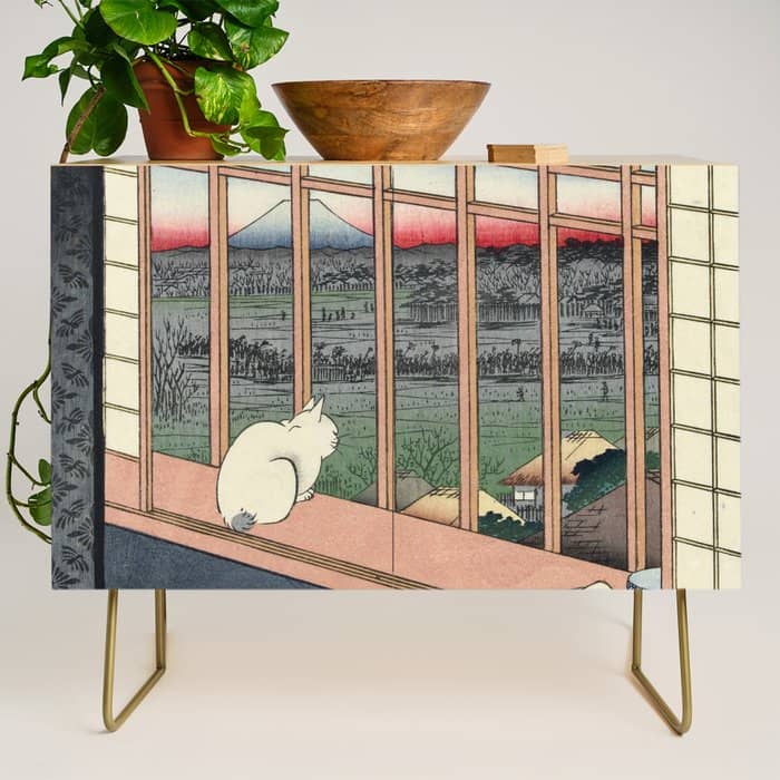 Utagawa Hiroshige Japanese Woodblock Cat Print Credenza