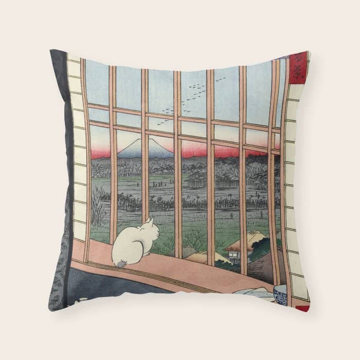 Utagawa Hiroshige Japanese Woodblock Cat Print Throw Pillow