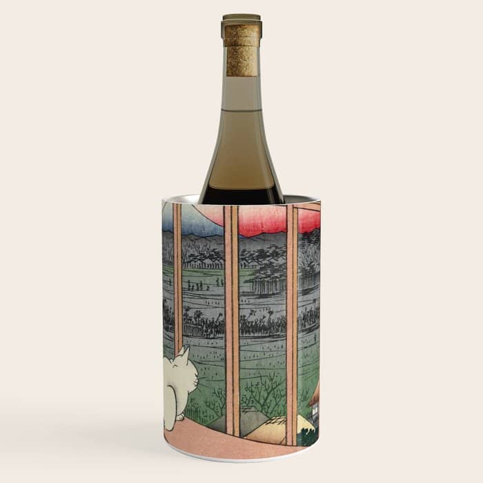 Utagawa Hiroshige Japanese Woodblock Cat Print Wine Chiller