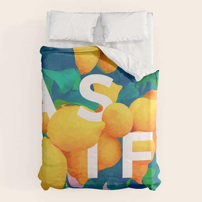 As If. | Typography Attitude Confidence Quote | Lemon Garden Botanical Vintage Quirky Lettering Duvet Cover