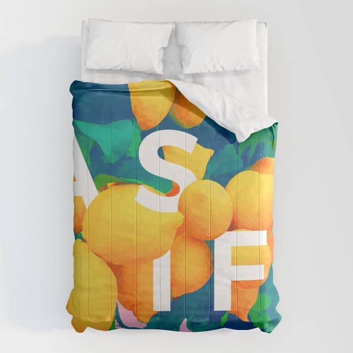 As If. | Typography Attitude Confidence Quote | Lemon Garden Botanical Vintage Quirky Lettering Comforter