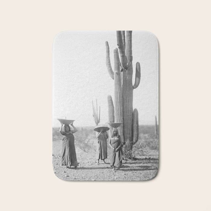 Vintage Native American Photo With Saguao Cactus Bath Mat