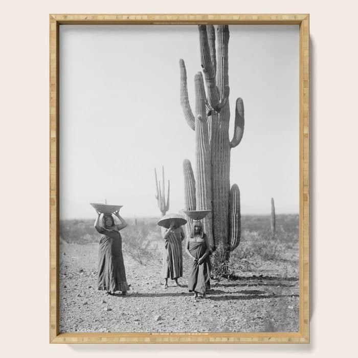 Vintage Native American Photo With Saguao Cactus Serving Tray