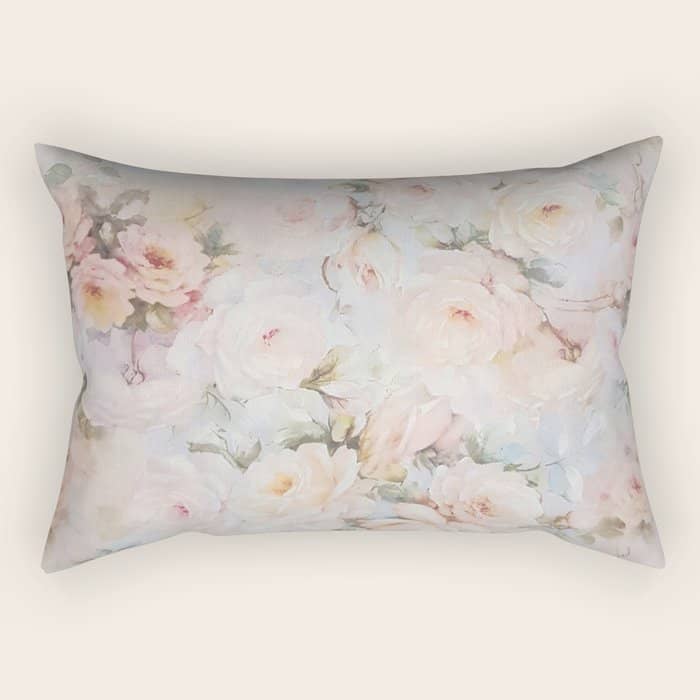 Vintage Romantic Blush Pink Ivory Elegant Rose Floral Rectangular Pillow