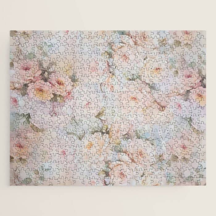 Vintage Romantic Blush Pink Ivory Elegant Rose Floral Jigsaw Puzzle