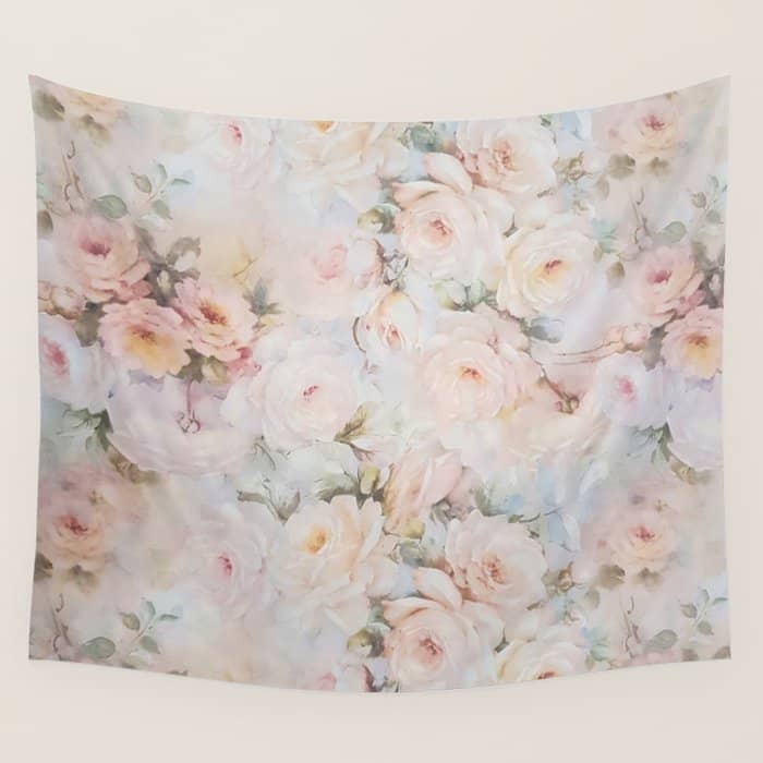 Vintage Romantic Blush Pink Ivory Elegant Rose Floral Wall Tapestry
