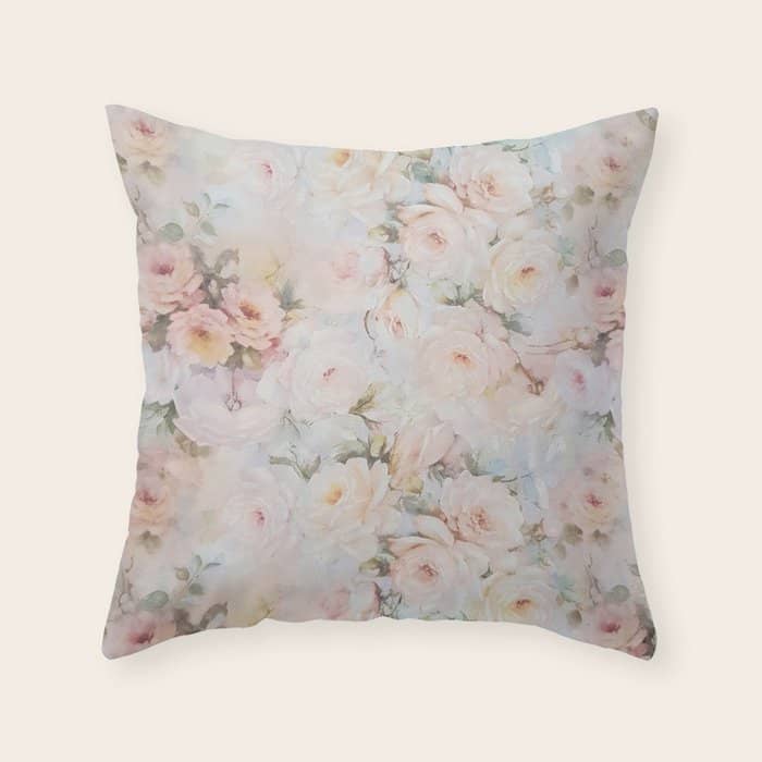 Vintage Romantic Blush Pink Ivory Elegant Rose Floral Throw Pillow