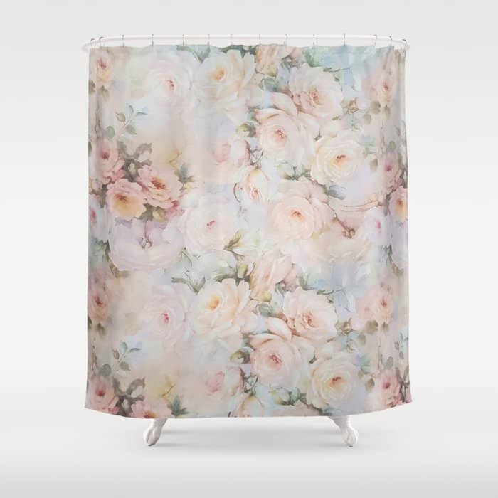Vintage Romantic Blush Pink Ivory Elegant Rose Floral Shower Curtain