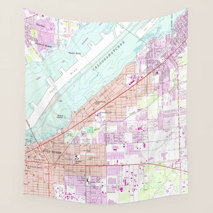 Vintage Map Of Fort Myers Florida (1958) Wall Tapestry