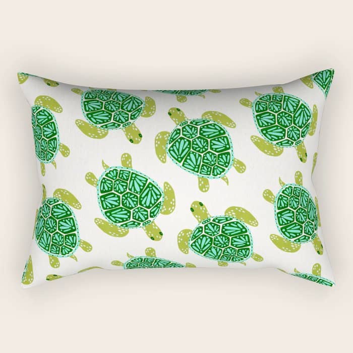 Sea Turtle - Green Palette Rectangular Pillow