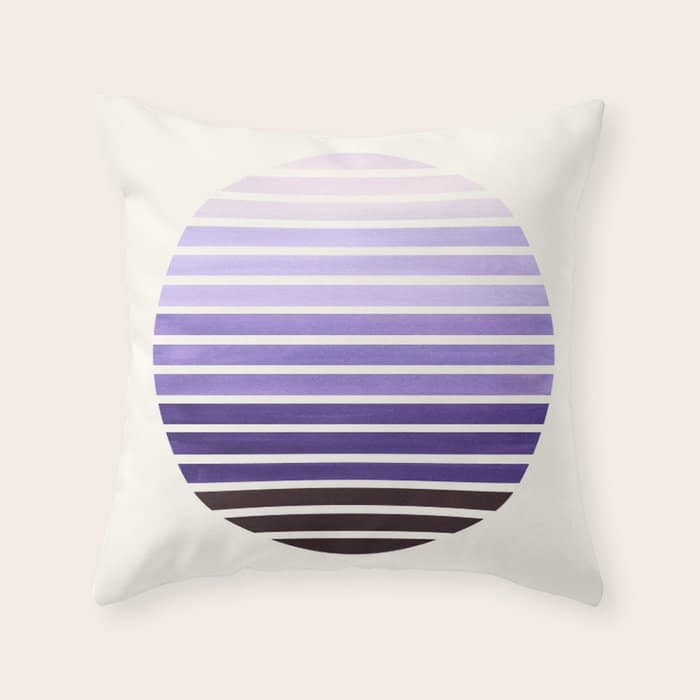 Purple Mid Century Modern Minimalist Scandinavian Colorful Stripes Geometric Pattern Round Circle Fr Throw Pillow