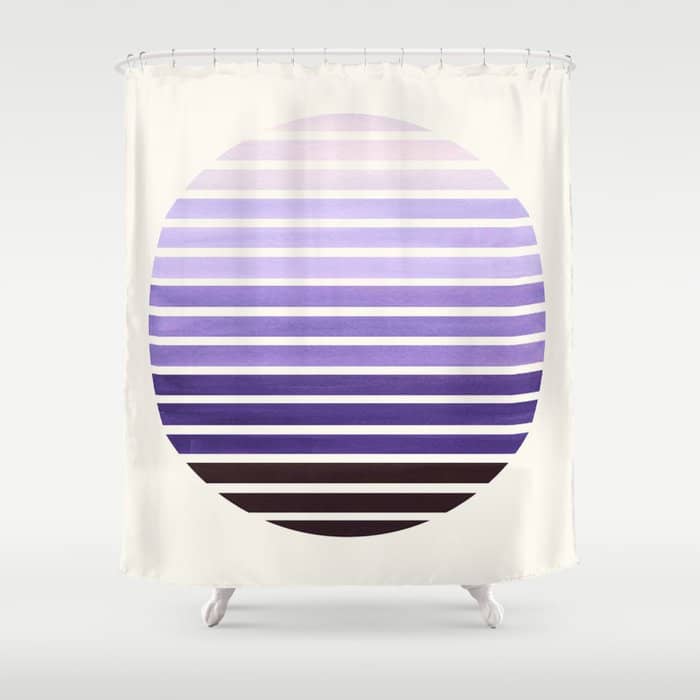 Purple Mid Century Modern Minimalist Scandinavian Colorful Stripes Geometric Pattern Round Circle Fr Shower Curtain