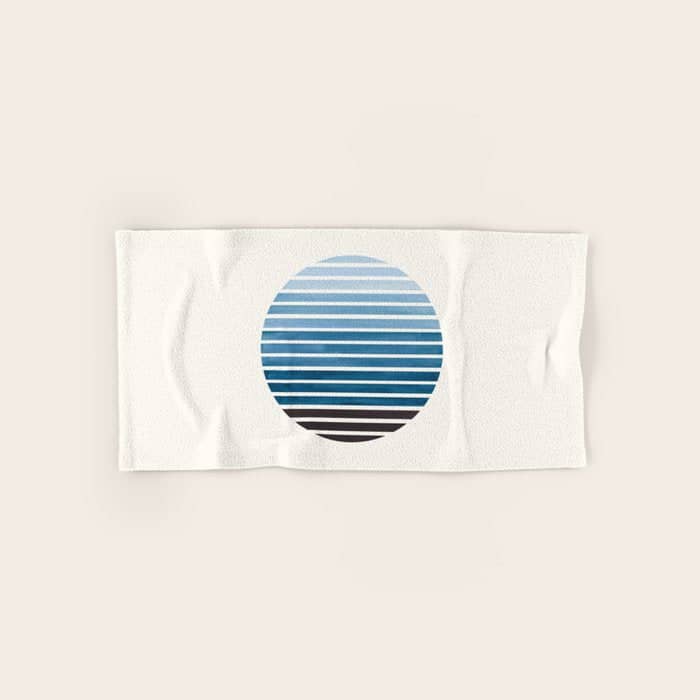 Green Blue Mid Century Modern Minimalist Scandinavian Colorful Stripes Geometric Pattern Round Circl Bath Towel