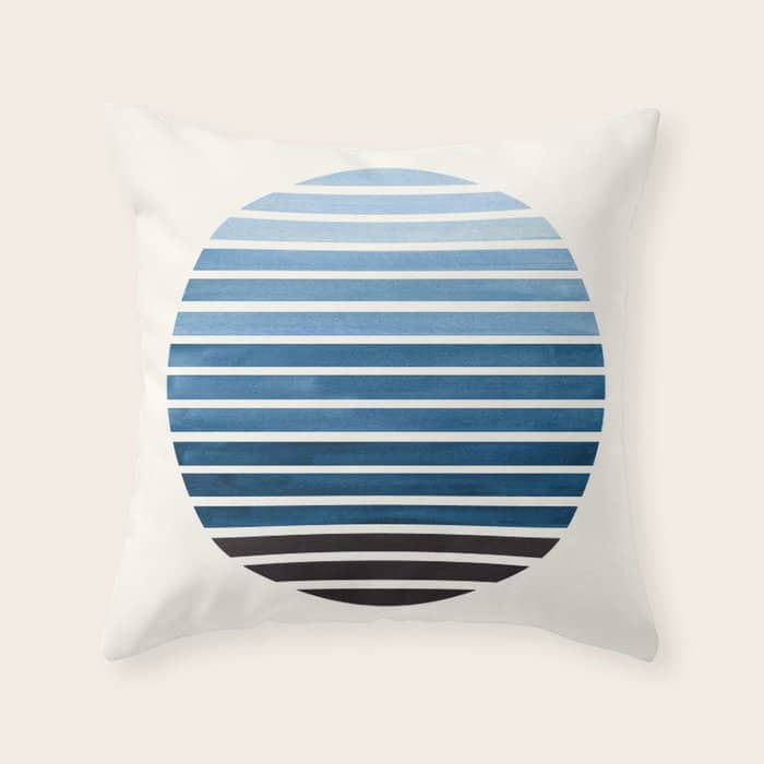 Green Blue Mid Century Modern Minimalist Scandinavian Colorful Stripes Geometric Pattern Round Circl Throw Pillow