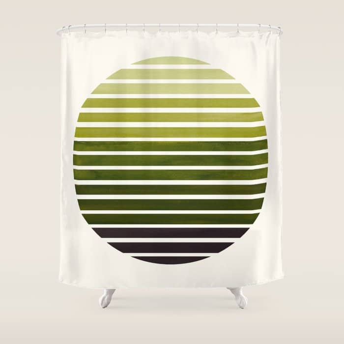 Olive Green Mid Century Modern Minimalist Scandinavian Colorful Stripes Geometric Pattern Round Circ Shower Curtain