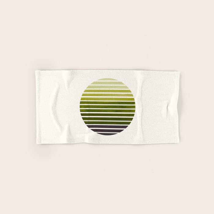 Olive Green Mid Century Modern Minimalist Scandinavian Colorful Stripes Geometric Pattern Round Circ Bath Towel