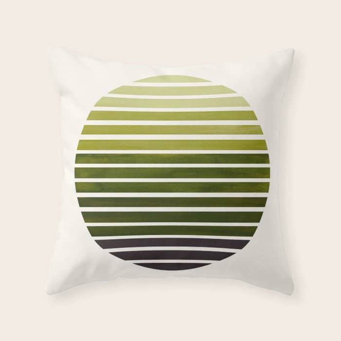 Olive Green Mid Century Modern Minimalist Scandinavian Colorful Stripes Geometric Pattern Round Circ Throw Pillow