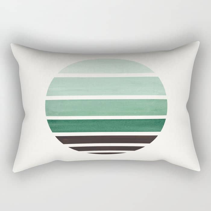 Deep Green Mid Century Modern Minimalist Circle Round Photo Staggered Sunset Geometric Stripe Design Rectangular Pillow