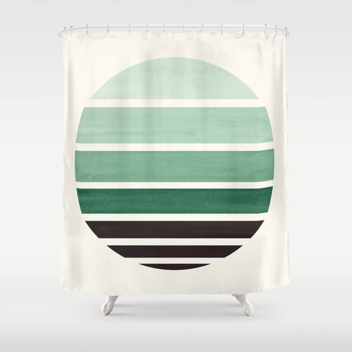 Deep Green Mid Century Modern Minimalist Circle Round Photo Staggered Sunset Geometric Stripe Design Shower Curtain
