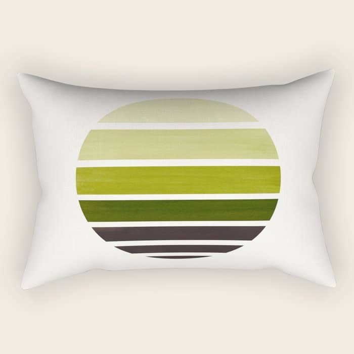 Olive Green Mid Century Modern Minimalist Circle Round Photo Staggered Sunset Geometric Stripe Desig Rectangular Pillow
