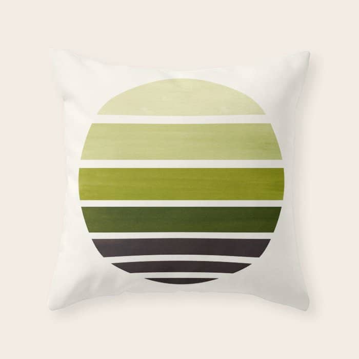 Olive Green Mid Century Modern Minimalist Circle Round Photo Staggered Sunset Geometric Stripe Desig Throw Pillow