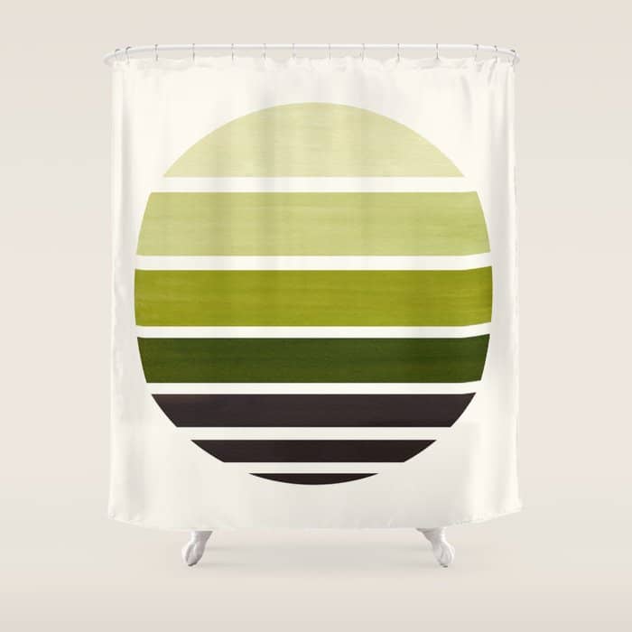 Olive Green Mid Century Modern Minimalist Circle Round Photo Staggered Sunset Geometric Stripe Desig Shower Curtain