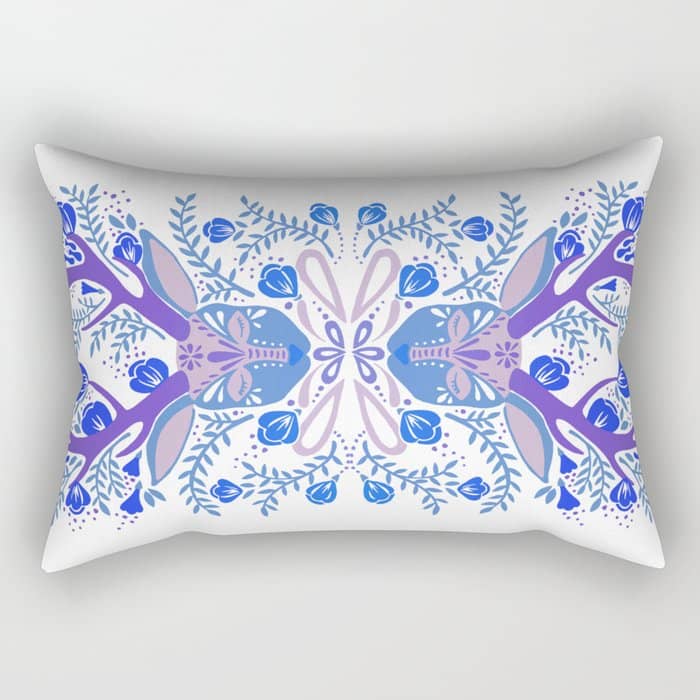 Floral Antlers - Blue Palette Rectangular Pillow