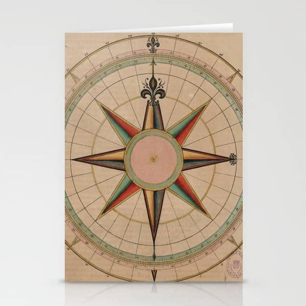 Vintage Compass Rose Diagram (1664) Stationery Card
