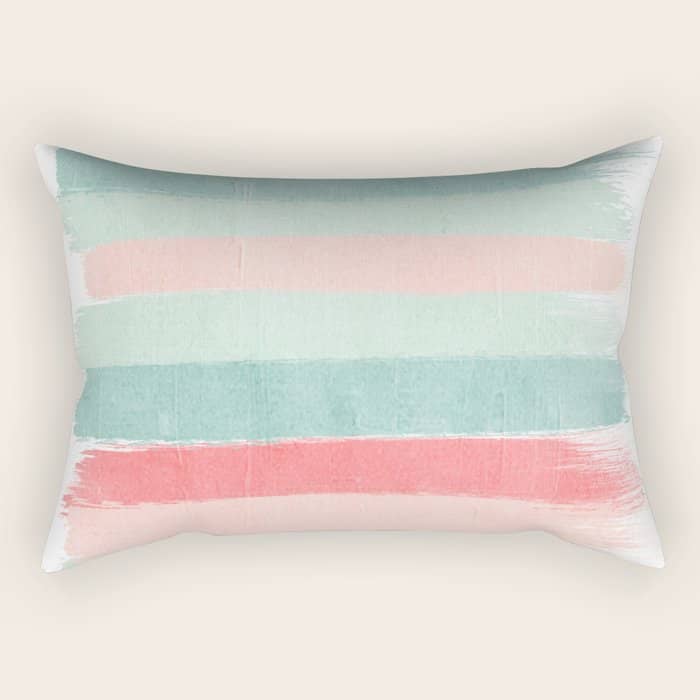 Stripes Painted Coral Minimal Mint Teal Bright Southern Charleston Decor Colors Rectangular Pillow