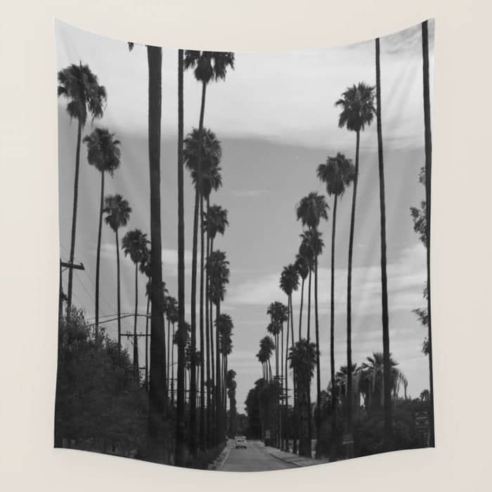 Vintage Black & White California Palm Trees Photo Wall Tapestry