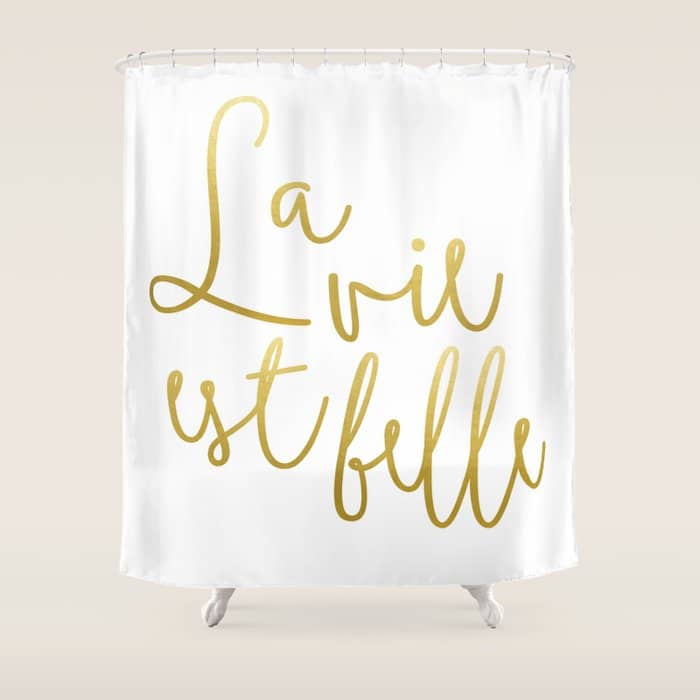 La Vie Est Belle #Homestorie #Typography #Buyart Shower Curtain