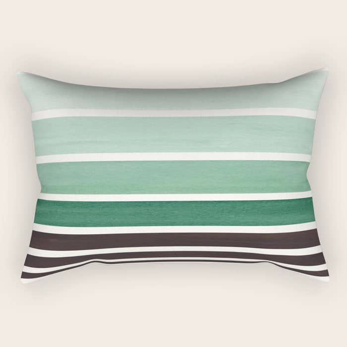 Deep Green Minimalist Watercolor Mid Century Staggered Stripes Rothko Color Block Geometric Art Rectangular Pillow