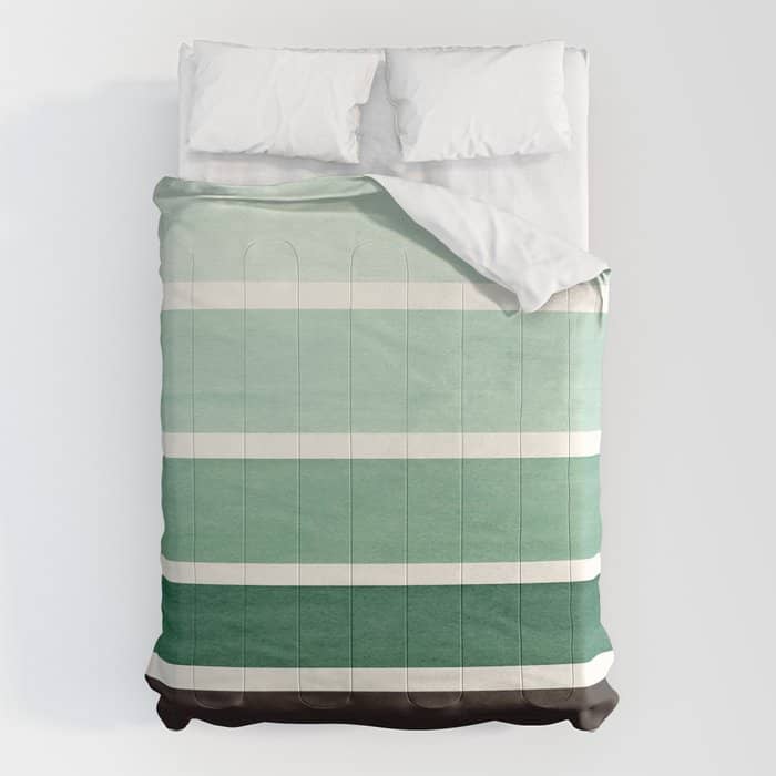 Deep Green Minimalist Watercolor Mid Century Staggered Stripes Rothko Color Block Geometric Art Comforter