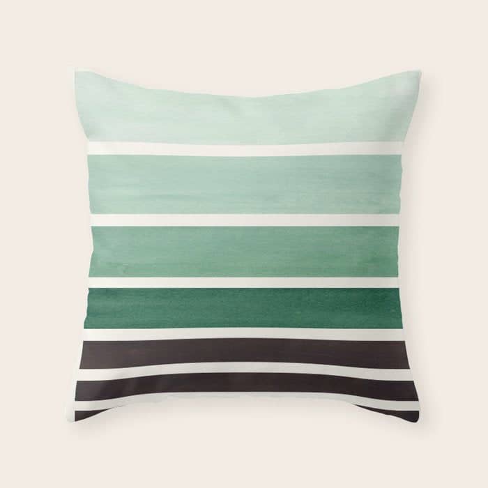 Deep Green Minimalist Watercolor Mid Century Staggered Stripes Rothko Color Block Geometric Art Throw Pillow