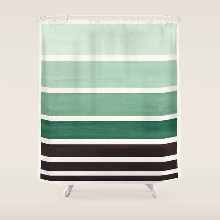 Deep Green Minimalist Watercolor Mid Century Staggered Stripes Rothko Color Block Geometric Art Shower Curtain
