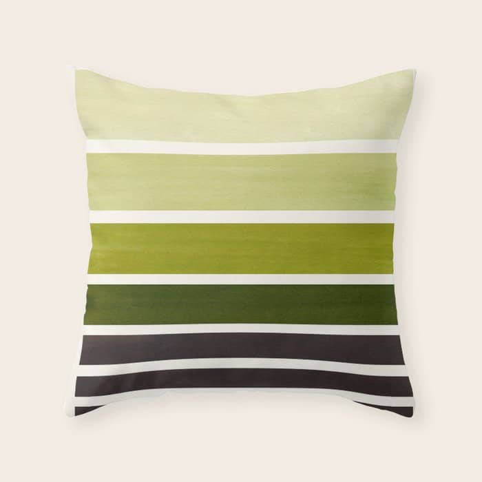 Olive Green Minimalist Watercolor Mid Century Staggered Stripes Rothko Color Block Geometric Art Throw Pillow