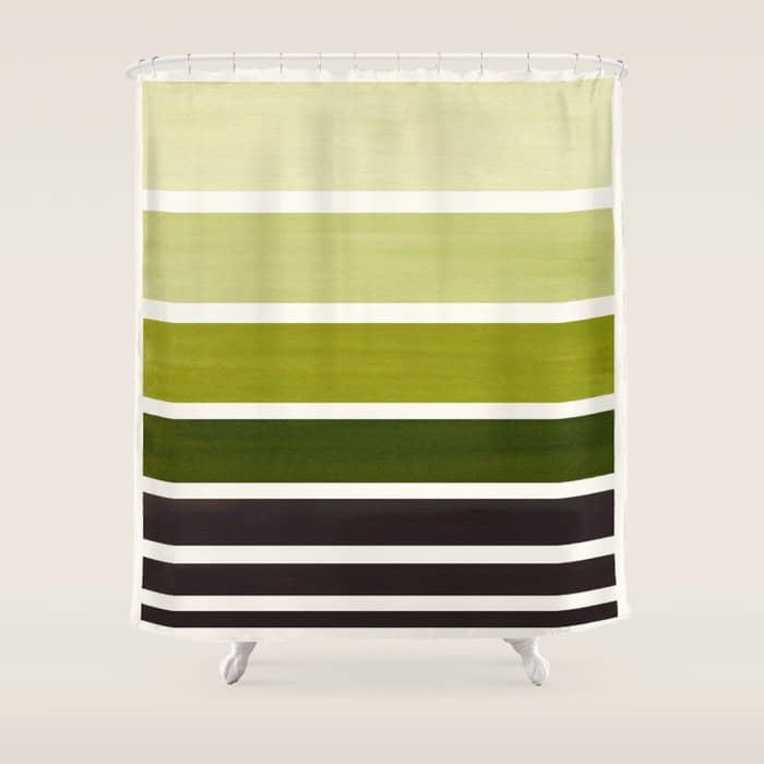 Olive Green Minimalist Watercolor Mid Century Staggered Stripes Rothko Color Block Geometric Art Shower Curtain
