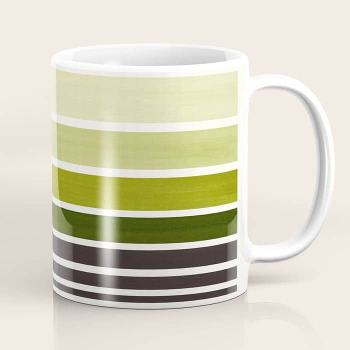 Olive Green Minimalist Watercolor Mid Century Staggered Stripes Rothko Color Block Geometric Art Coffee Mug