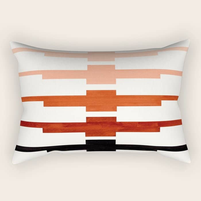 Mid Century Minimalist Ancient Aztec Inca Geometric Pattern Watercolor Brown Colorful Gouache Painti Rectangular Pillow