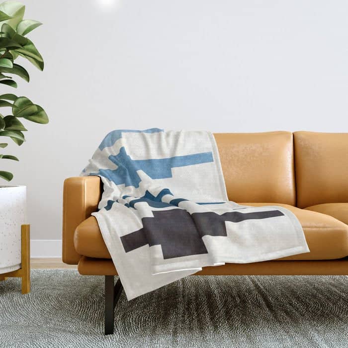 Mid Century Minimalist Ancient Aztec Inca Geometric Pattern Watercolor Blue Green Colorful Gouache P Throw Blanket