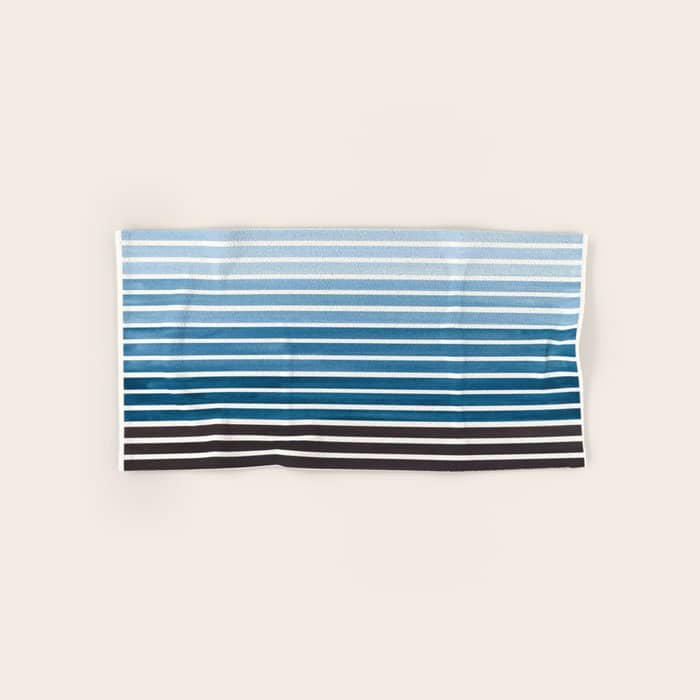 Watercolor Gouache Mid Century Modern Minimalist Colorful Green Blue Stripes Bath Towel