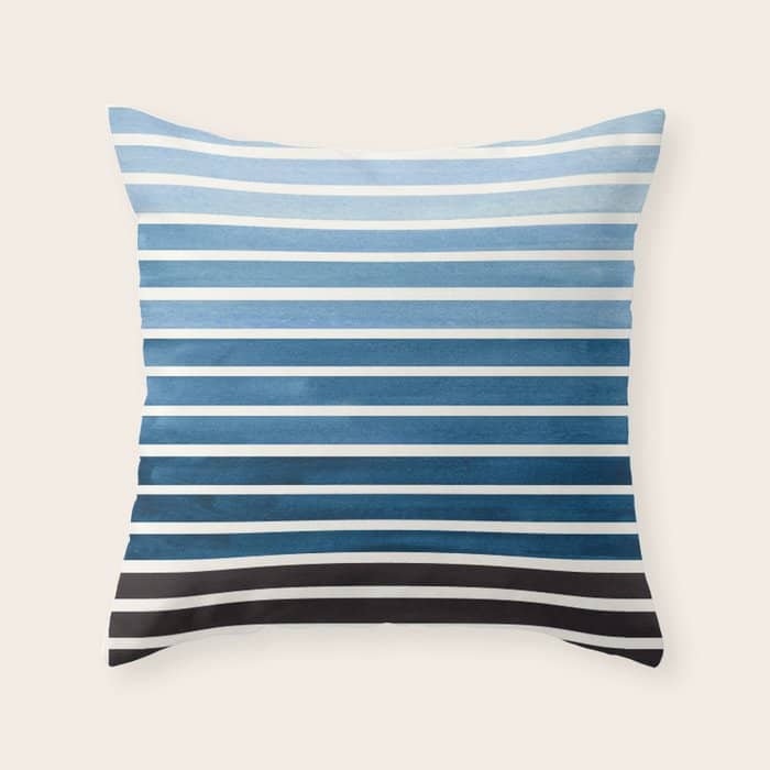 Watercolor Gouache Mid Century Modern Minimalist Colorful Green Blue Stripes Throw Pillow
