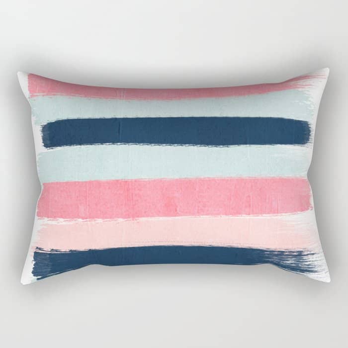 Striped Painted Coral Mint Navy Pink Pattern Stripes Minimalist Rectangular Pillow