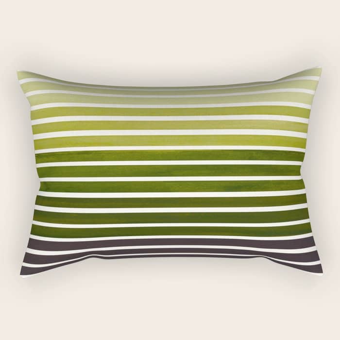 Watercolor Gouache Mid Century Modern Minimalist Colorful Olive Green Stripes Rectangular Pillow