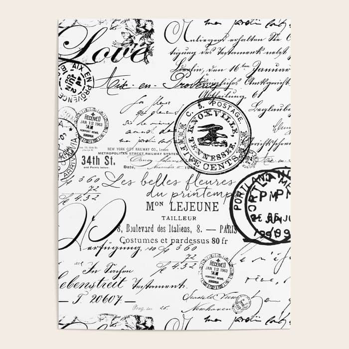 Vintage Handwriting Black And White Poster