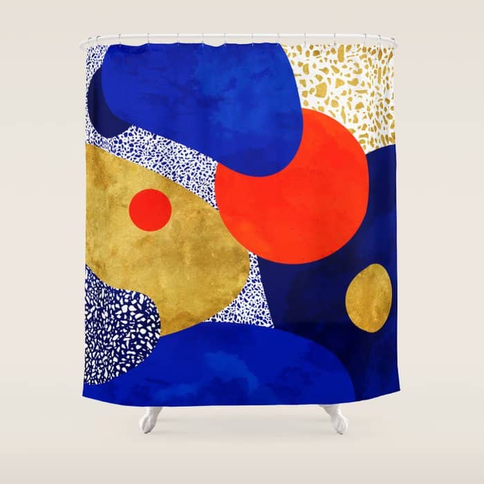 Terrazzo Galaxy Blue Night Yellow Gold Orange Shower Curtain