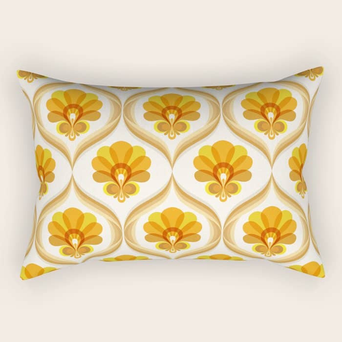 Ivory, Orange, Yellow And Brown Floral Retro Vintage Pattern Rectangular Pillow