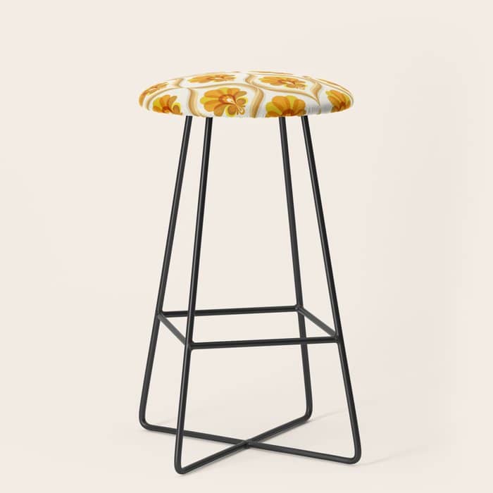 Ivory, Orange, Yellow And Brown Floral Retro Vintage Pattern Stool
